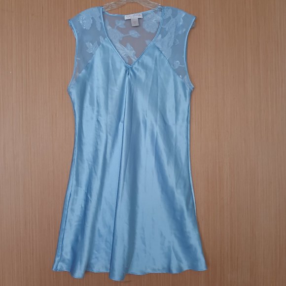 Oscar de la Renta Other - Vintage Oscar de la Renta Pink Label Size Large Blue Silk Lace Nightgown